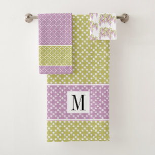 Lavande, vert motif glycine fleurs serviette ensem