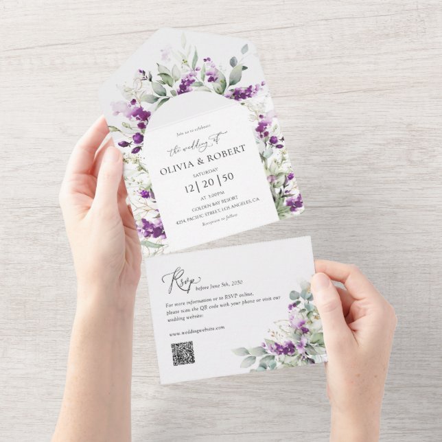 Lavande verte tout en un Faire-part de mariage (Déchirure)