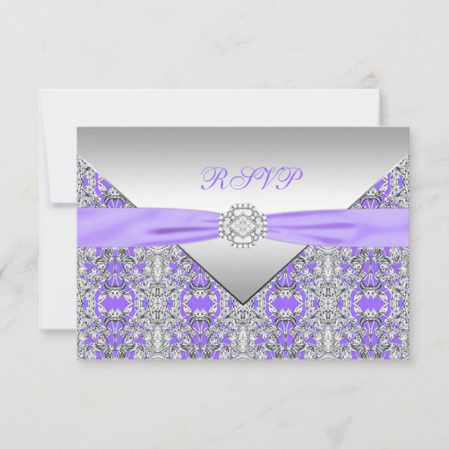 Lavande violet dentelle diamant mariage RSVP (Devant)