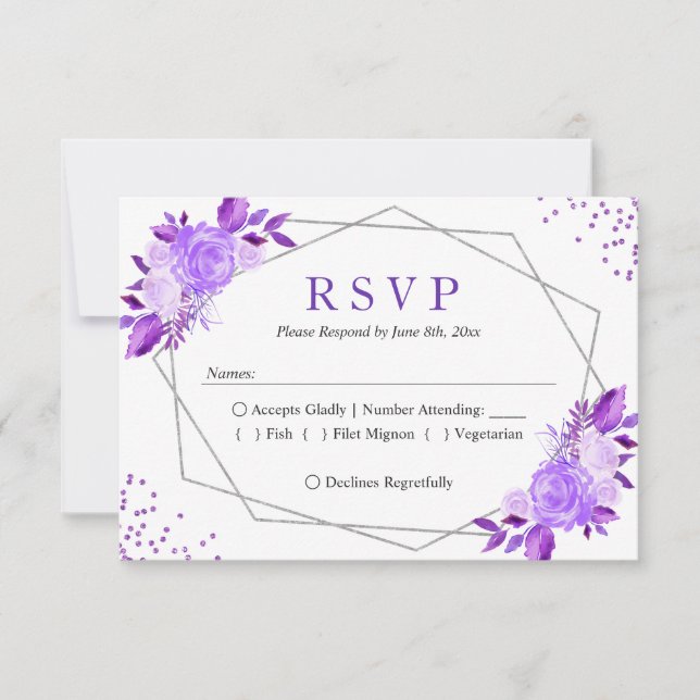 Lavande violet gris floral mariage de cadre RSVP (Devant)