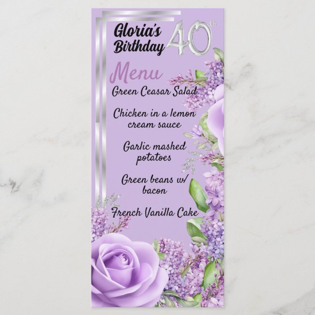 Lavande violet jalon 40e anniversaire menu (Devant)
