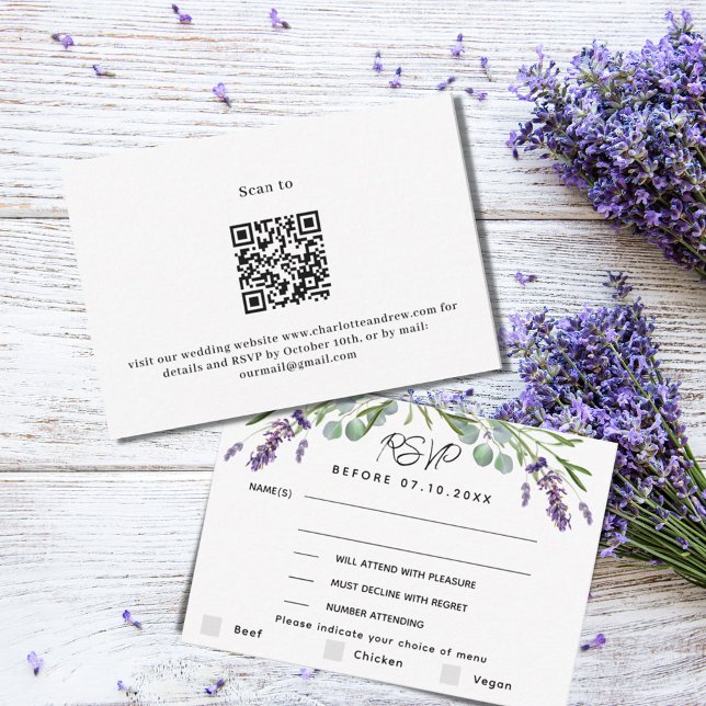 Lavande violet menu mariage QR réponse RSVP carte (Créateur téléchargé)