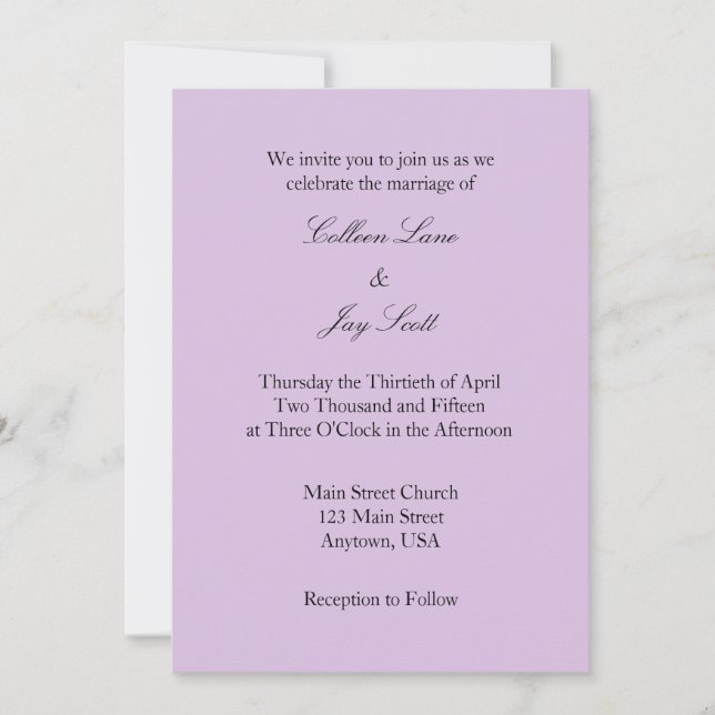 Lavande violet simple Faire-part de mariage (Devant)