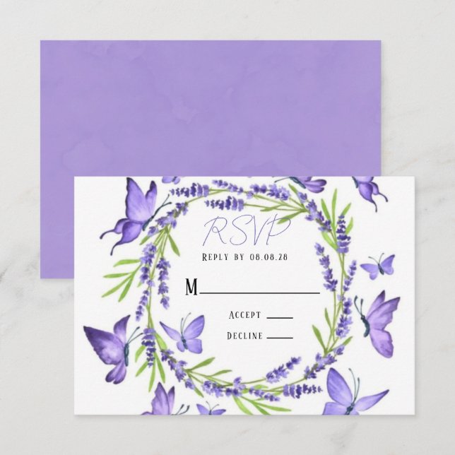 Lavande Wisteria & Papillons Mariage RSVP (Devant / Derrière)