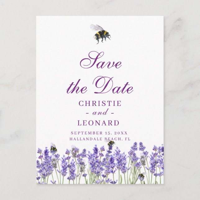 Lavander Lila Simple Save the Date Postkarte (Vorderseite)