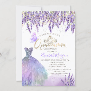 Lavander, String Lights, Glitzer Dress Quinceanera Einladung