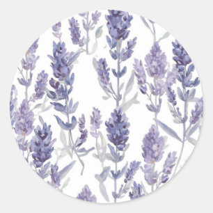 Lavanfelder   Lila Aquarell-Blumenmuster Runder Aufkleber