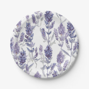 Lavanfelder   Lila Wasserfarben-Blumenmuster Pappteller