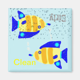 Lave-vaisselle sale magnets - poisson jaune bleu