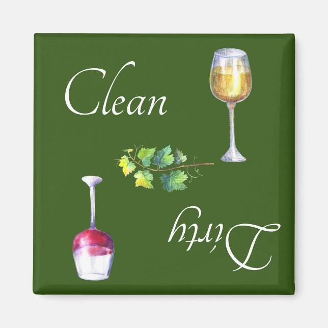 Lave-vaisselle sale propre Magnet Vin rouge blanc (Devant)