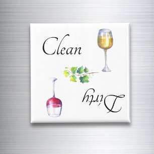 Lave-vaisselle sale propre Magnet Vin rouge blanc