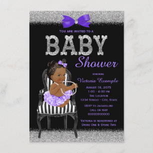 Lavend Lila Black Silver Ethnic Girl Baby Dusche Einladung