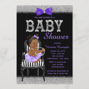 Lavend Lila Black Silver Ethnic Girl Babydusche Einladung