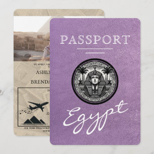 Lavendel-Ägypten-Reisepass-Hochzeitseinladung Einladung
