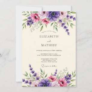 Lavendel-Amethyst-Blütenhochzeit Einladung