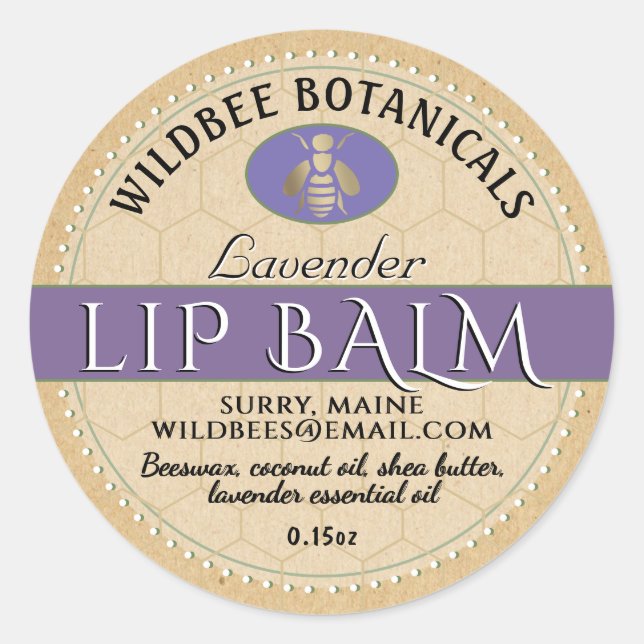 Lavendel an Kraft BeesWachs Lip Balm gepunktete Gr Runder Aufkleber (Vorderseite)