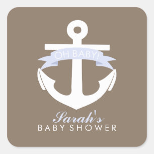 Lavendel Anchor und Ribbon Babydusche Quadratischer Aufkleber