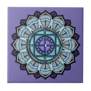 Lavendel-Aqua-Mandala Schwarz-Weiß-Streifen Yin Ya Fliese