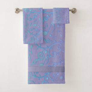 Lavendel-Aqua-Musiknoten-Muster-Tuch-Set Badhandtuch Set