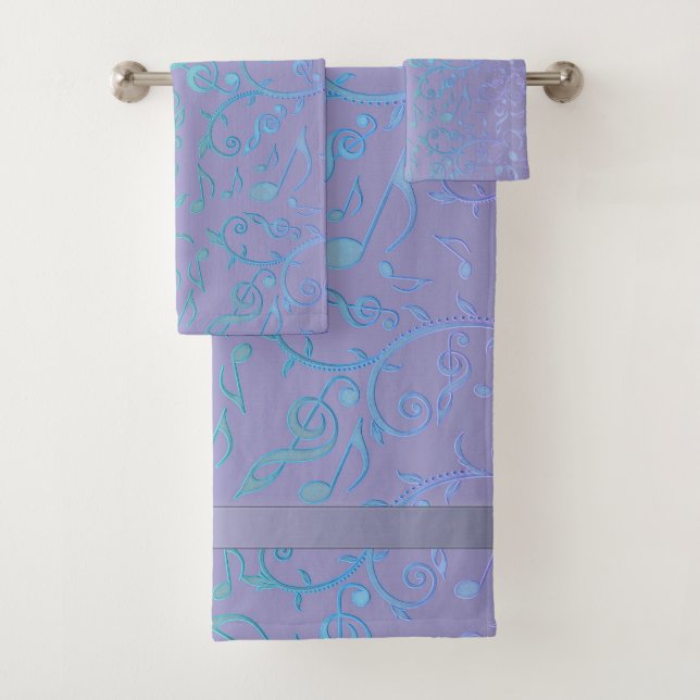 Lavendel-Aqua-Musiknoten-Muster-Tuch-Set Badhandtuch Set (Insitu)
