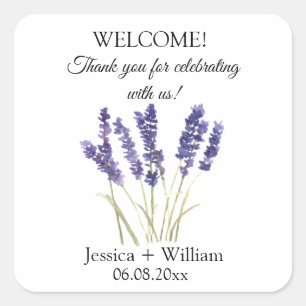 Lavendel-Aquarell-Blumen Moderne Hochzeit Quadratischer Aufkleber