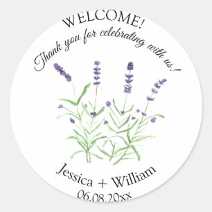 Lavendel-Aquarell-Blumen Moderne Hochzeit Runder Aufkleber