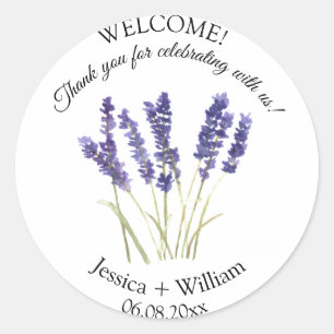 Lavendel-Aquarell-Blumen Moderne Hochzeit Runder Aufkleber