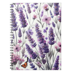 Lavendel-Aquarell-Lila-Blumen-Blumenmuster Notizblock
