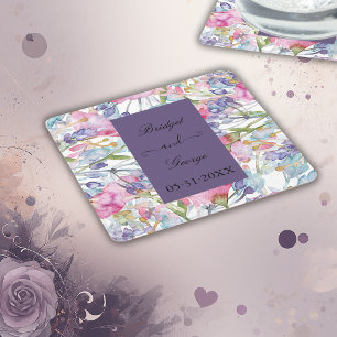 Lavendel Aquarell Wildblume Grünpflanzen Rechteckiger Pappuntersetzer