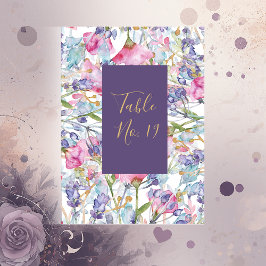 Lavendel Aquarell Wildblume Grünpflanzen Tischnummer