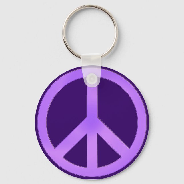 Lavendel auf dem dunklen Lila Friedenszeichen Schlüsselanhänger (Vorderseite)