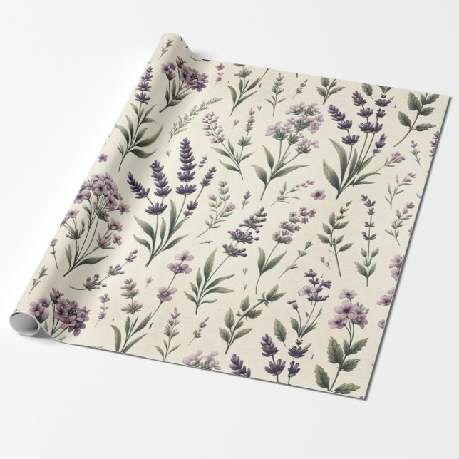 Lavendel auf der Vintagen Papierrolle für Creme Geschenkpapier (Ungerollt)
