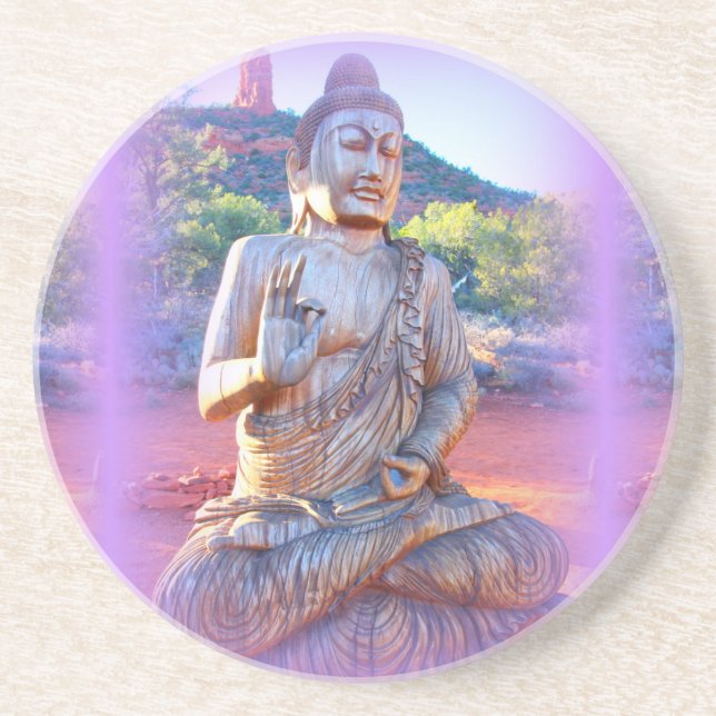 Lavendel-aura-Buddha Sandstein Untersetzer (Vorne)