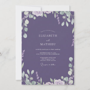 Lavendel bemalte Blätter Hochzeit Einladung