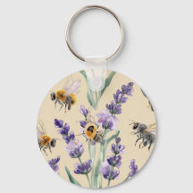 Lavendel-Bienen-Botanik-Schlüsselanhänger