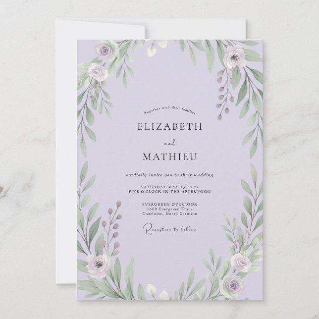 Lavendel-Blatt-Hochzeit Einladung (Vorderseite)