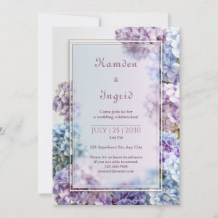 Lavendel Blau Soft Focus Hortensien Rahmen Hochzei Einladung