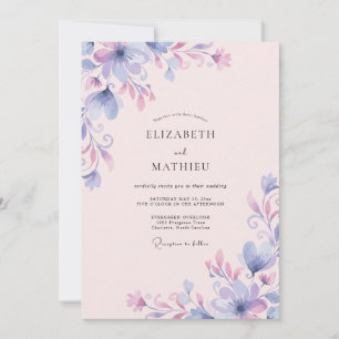 Lavendel-Blauglocken-Blüten-Hochzeit Einladung