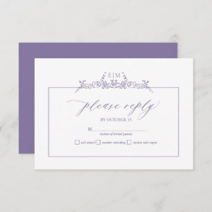 Lavendel Bloral Border Monogram Wedding RSVP Card