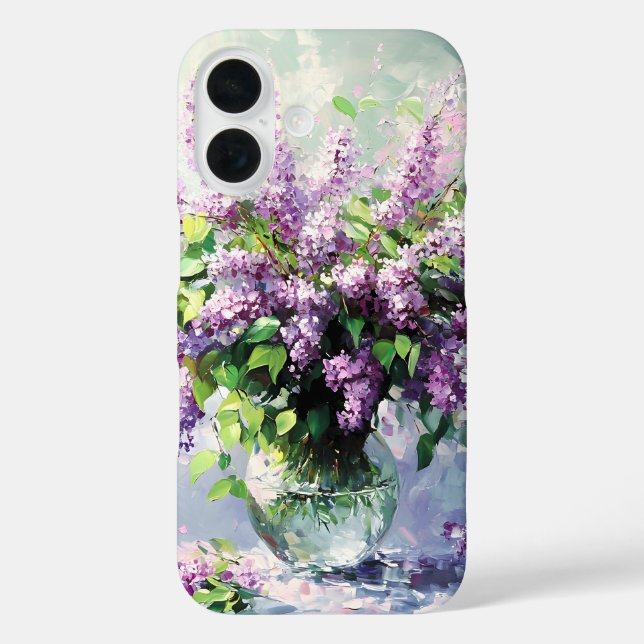 Lavendel blühender Fliederstrauß iPhone 16 Hülle (Rückseite)