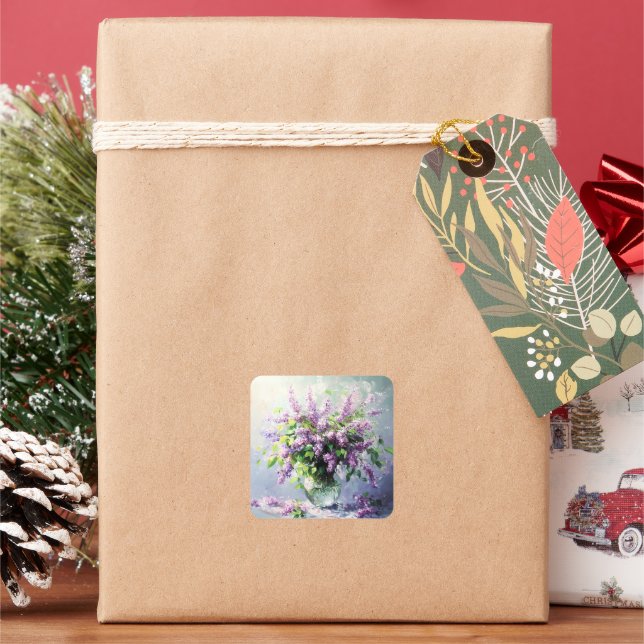 Lavendel blühender Fliederstrauß Quadratischer Aufkleber (Feiertag)
