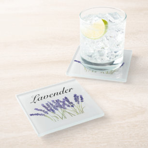 Lavendel Blume Aquarellkräuter lila schick Glasuntersetzer