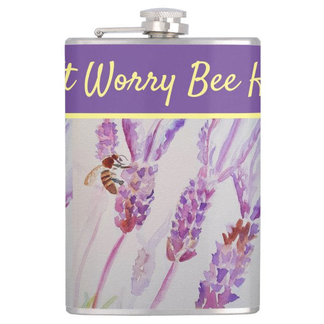 Lavendel Blume Bee Happy Lila nicht beunruhigen Flachmann (Vorderseite)
