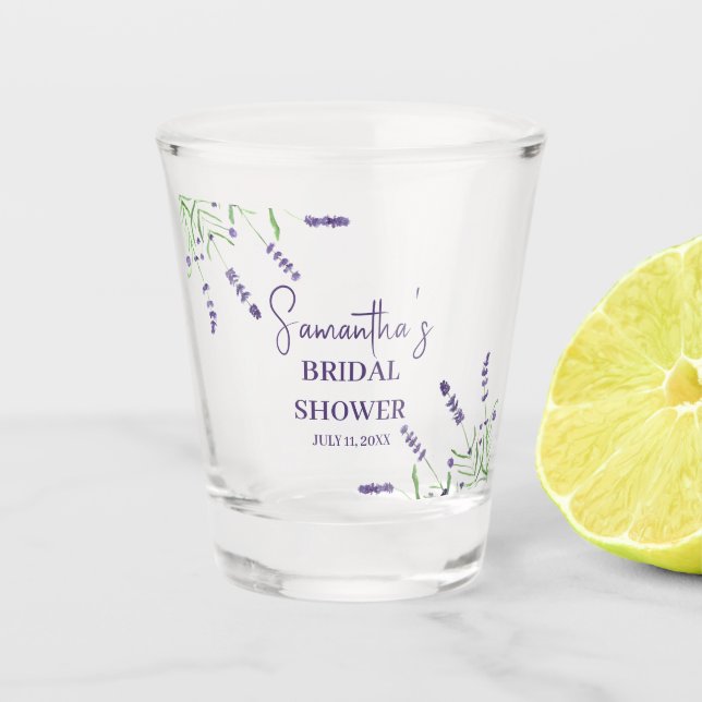 Lavendel Blume Lila Aquarellfarben-Brautparty Schnapsglas (Vorderseite)