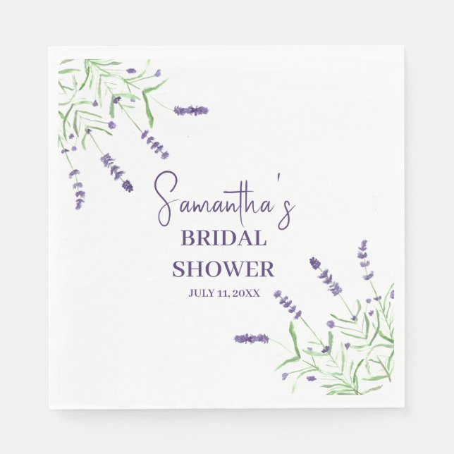 Lavendel Blume Lila Aquarellfarben-Brautparty Serviette (Vorderseite)