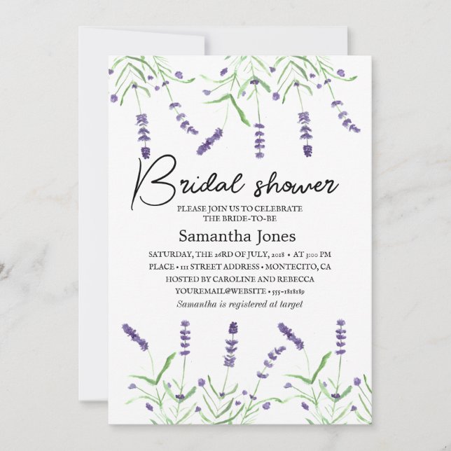 Lavendel Blume Lila Brautparty Einladung (Vorderseite)