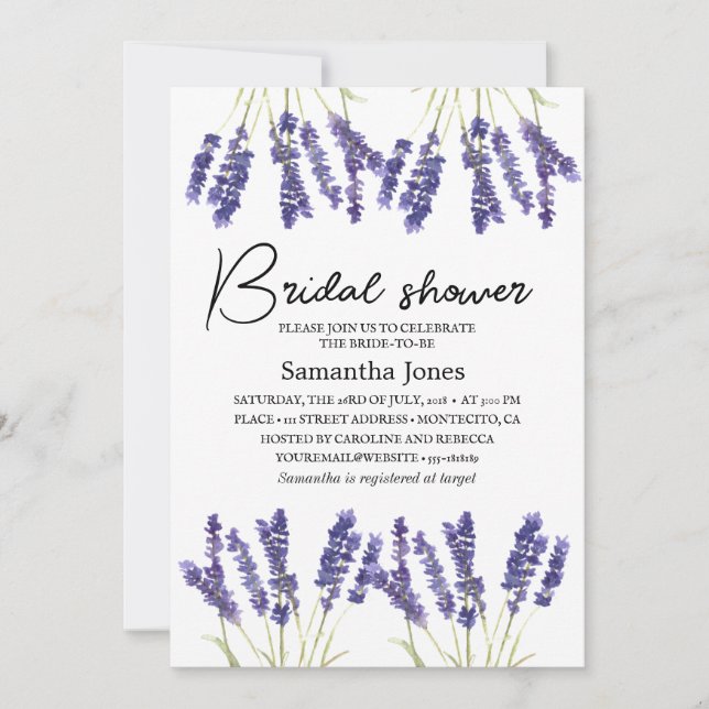 Lavendel Blume Lila Brautparty Einladung (Vorderseite)