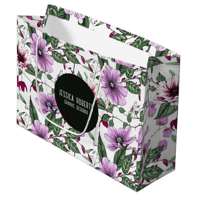 Lavendel-Blume mit grünen Blätter nahtlos pattern Große Geschenktüte (Vorderseite Schrägansicht)