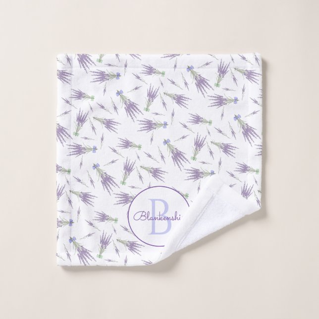 Lavendel Blume Muster Lila Bow Monogram Waschlappen (Waschlappen)