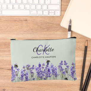Lavendel-Blume Salbeigrün-Monogramm Zubehörtasche
